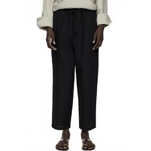 Mango Linen Pants with Drawstring Black Size Small